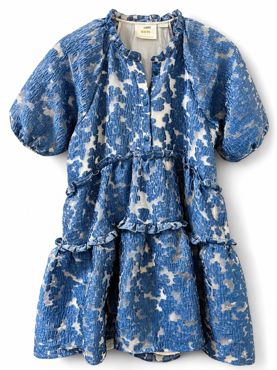 Maeve Dresses & Skirts - Maeve Anthropologie Tiered Jacquard Dress Blue Textured Puff Sleeve Petite SP